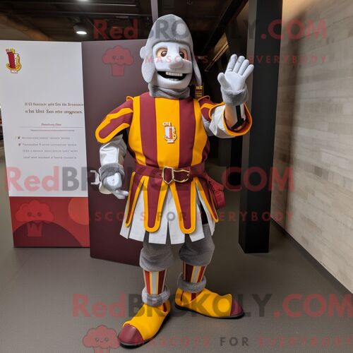 Personnage Mascotte Redbrokoly De La Garde Suisse Grise Habillé D Un T-Shirt Graphique Et De Bracelets De Cheville