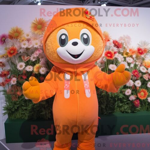 Costume Mascotte Redbrokoly De Bouquet De Fleurs Orange Personnage Habillé Avec Un Sweat À Capuche Et Des Bandeaux