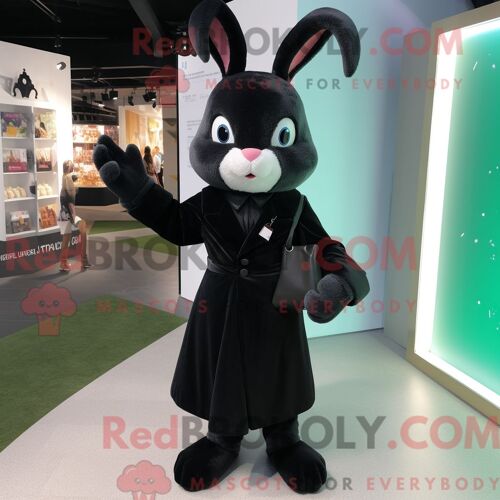 Costume De Mascotte Redbrokoly De Lapin Noir Habillé D Un Manteau Et De Pochettes
