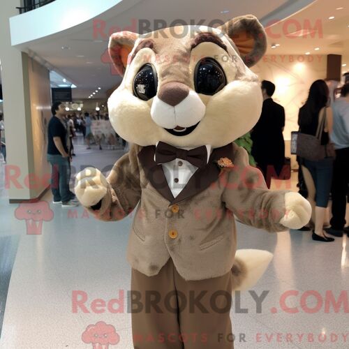 Personnage De Costume De Mascotte Redbrokoly D Écureuil Volant Beige Habillé D Un Costume Et De Noeuds Papillons