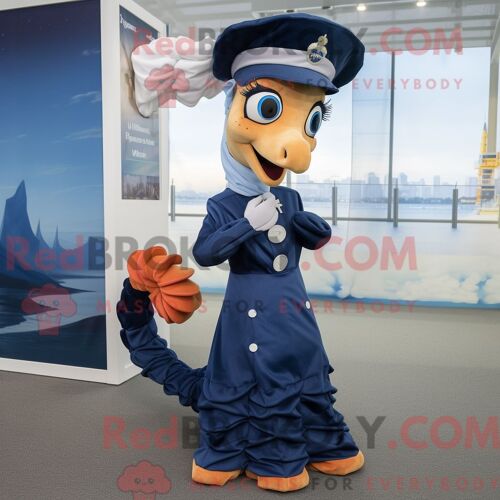 Costume De Mascotte Redbrokoly D Hippocampe De La Marine Personnage Habillé Avec Une Jupe Longue Et Des Casquettes