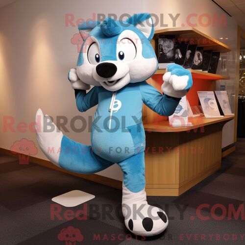 Personnage De Costume De Mascotte Redbrokoly De Blaireau Bleu Ciel Habillé Avec Des Leggings Et Des Bracelets De Cheville
