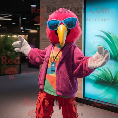 Costume De Mascotte Redbrokoly De Poulet Tandoori Rose Personnage Habillé Avec Une Robe Taille Empire Et Des Boucles D Oreilles