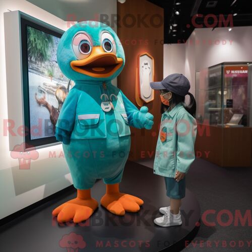 Costume Mascotte Redbrokoly De Mandarin Bleu Sarcelle Habillé Avec Une Combishort Et Des Montres