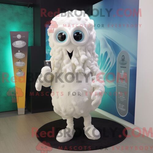Costume De Mascotte Redbrokoly De Calamars Frits Blancs Personnage Habillé D Un T-Shirt Graphique Et De Pochettes