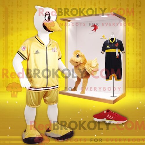 Personnage De Costume De Mascotte Redbrokoly De Chapeau De Sorcière Jaune Citron Habillé Avec Une Combinaison Et Des Écharpes