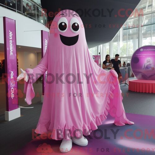 Costume De Mascotte Redbrokoly De Fantôme Rose Habillé Avec Une Robe Longue Et Des Lacets De Chaussures