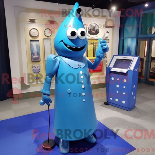 Costume De Mascotte Redbrokoly De Téléphone Bleu Habillé D Une Robe Taille Empire Et D Épinglettes