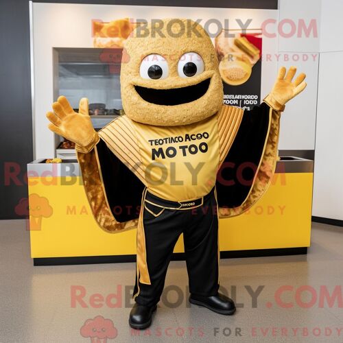 Personnage Mascotte Redbrokoly De Tacos Dorés Habillé Avec Une Veste De Moto Et Des Boucles D Oreilles