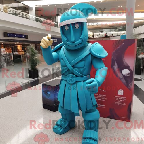 Costume De Mascotte Redbrokoly De Soldat Spartiate Turquoise Personnage Habillé Avec Une Robe Longue Et Des Bonnets