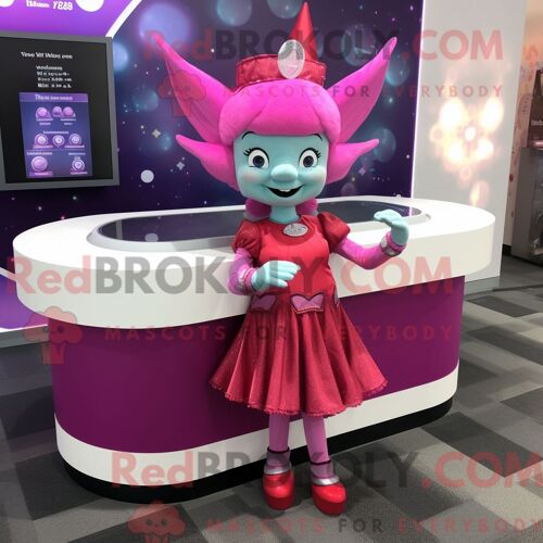 Personnage Mascotte Redbrokoly De La Fée Des Dents Magenta Habillé D Une Jupe Trapèze Et De Montres-Bracelets
