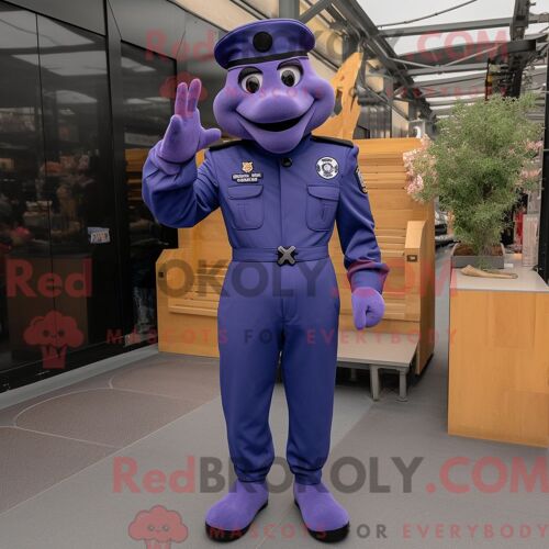 Costume De Mascotte Redbrokoly De Soldat De La Marine Lavande Personnage Habillé Avec Un Body Et Des Coussinets De Pieds
