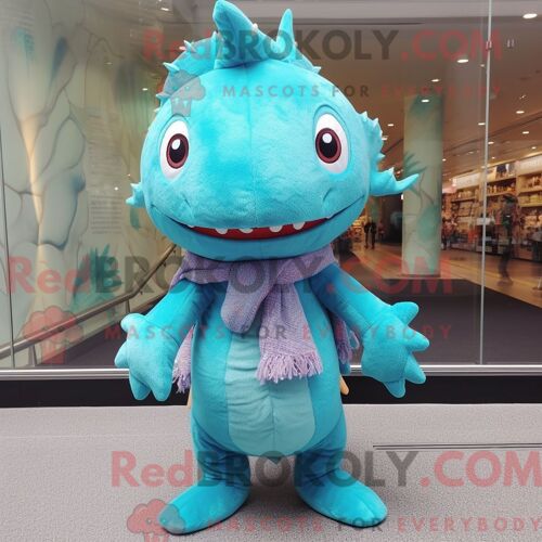 Costume De Mascotte Redbrokoly Cyan Axolotls Habillé Avec Un Body Et Des Clips Pour Écharpe