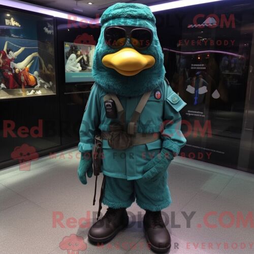 Costume De Mascotte Redbrokoly Du Service Aérien Spécial Bleu Sarcelle Habillé D Un Manteau Et De Lacets De Chaussures