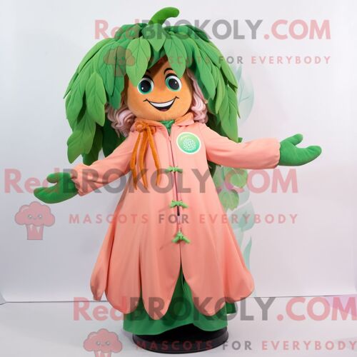 Personnage De Costume De Mascotte Redbrokoly De Haricot Magique De Pêche Habillé D Un Imperméable Et De Pinces À Cheveux