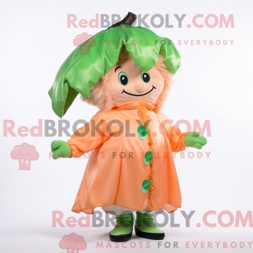 Personnage De Costume De Mascotte Redbrokoly De Haricot Magique De Pêche Habillé D Un Imperméable Et De Pinces À Cheveux