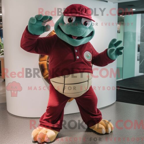 Costume Mascotte Redbrokoly De Tortue Marron Personnage Habillé Avec Un Bermuda Et Des Mitaines