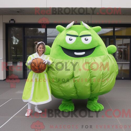 Personnage De Costume De Mascotte Redbrokoly Wellington De B?uf Vert Citron Habillé D Une Robe De Bal Et De Porte-Clés