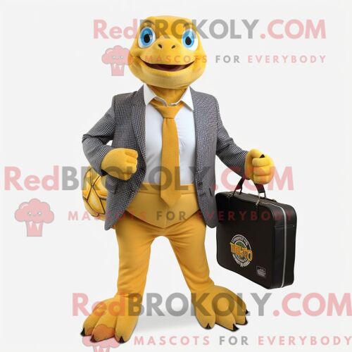 Costume De Mascotte Redbrokoly De Tortue De Mer Dorée Personnage Habillé D Un Blazer Et De Porte-Documents