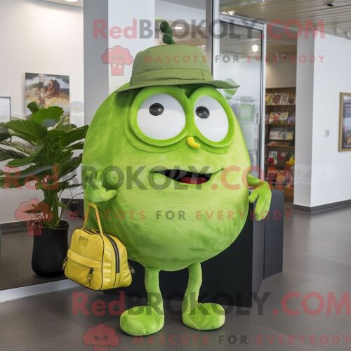 Personnage De Costume De Mascotte Redbrokoly De Tomate Vert Citron Habillé Avec Un Jean Et Des Pochettes