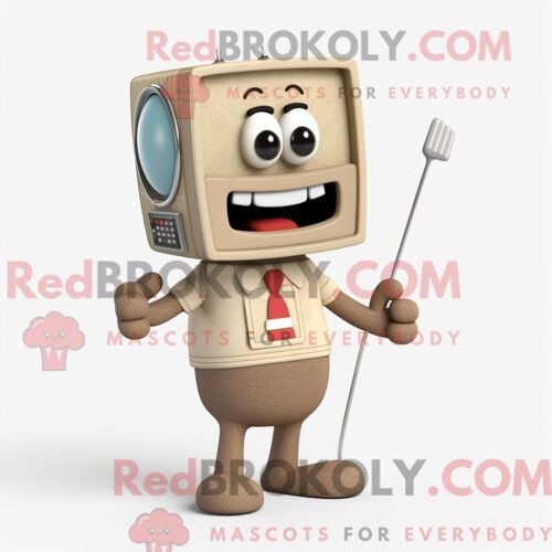 Costume De Mascotte Redbrokoly De Tan Television Habillé D Un T-Shirt Graphique Et De Cravates