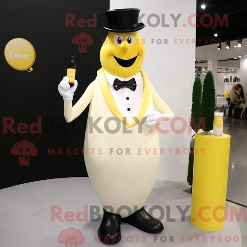 Costume De Mascotte Redbrokoly De Bouteille De Lait Jaune Citron Habillé D Un Smoking Et D Anneaux