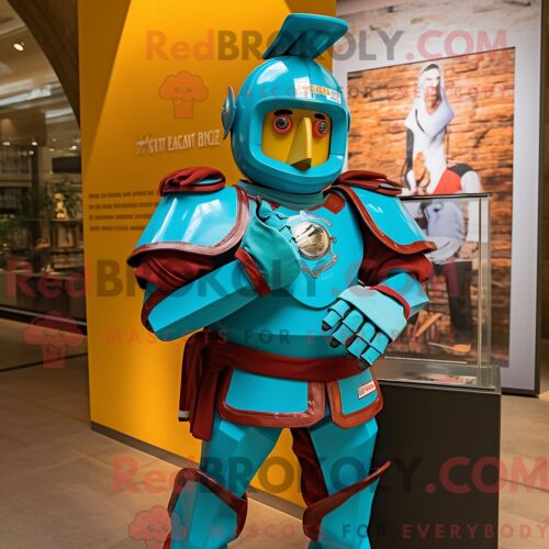 Personnage Mascotte Redbrokoly De La Garde Suisse Turquoise Habillé D Une Veste De Moto Et De Montres Numériques