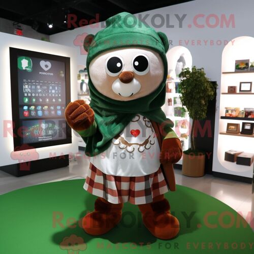 Personnage De Costume De Mascotte Redbrokoly De Trèfle À Quatre Feuilles De Rouille Habillé D Un Pull Et D Anneaux