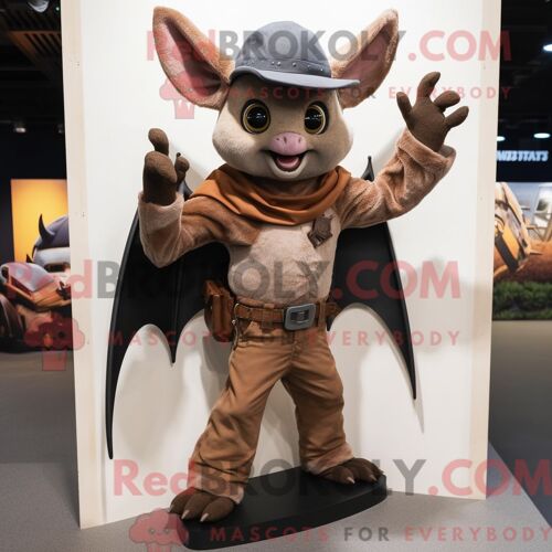 Costume Mascotte Redbrokoly De Chauve-Souris Marron Habillé D Un Jean Bootcut Et De Gants