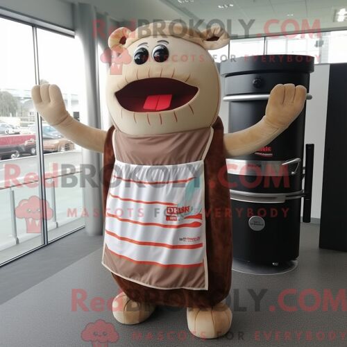 Personnage De Costume De Mascotte Redbrokoly De Côtes Levées Tan Bbq Habillé Avec Une Robe Et Des Foulards