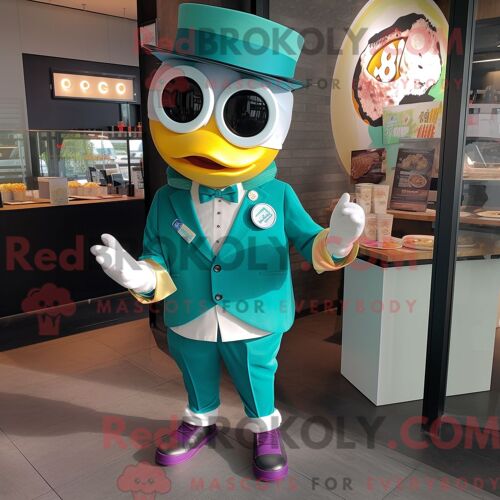 Costume De Mascotte Redbrokoly De Ramen Bleu Sarcelle Habillé D Un Blazer Et De Montres Numériques