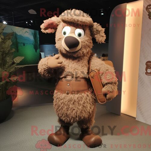 Costume De Mascotte Redbrokoly De Mouton Brun Habillé D Une Robe Fourreau Et De Coussinets De Pieds