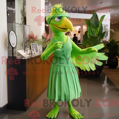 Costume De Mascotte Redbrokoly D Archéoptéryx Vert Citron Personnage Habillé D Une Robe De Cocktail Et De Boutons De Manchette