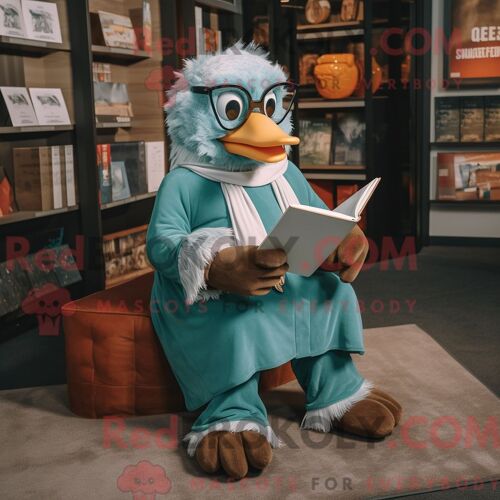 Costume De Mascotte Redbrokoly De Gull Sarcelle Habillé D Un Pantalon En Velours Côtelé Et De Lunettes De Lecture