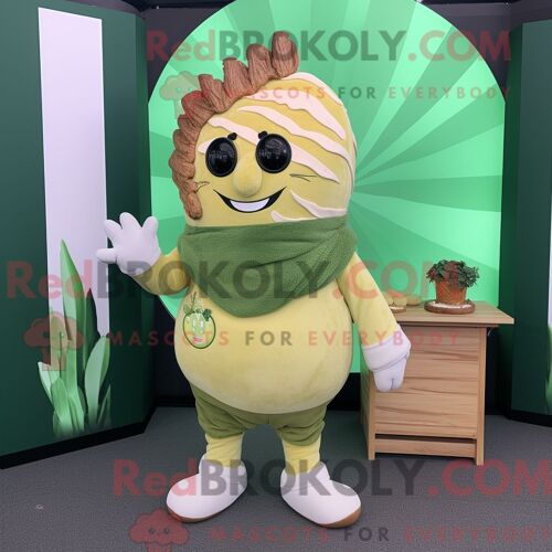 Costume Mascotte Redbrokoly De Croissant Aux Olives Personnage Habillé D Un Pull Et De Broches