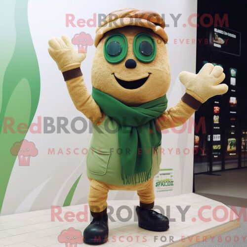 Costume Mascotte Redbrokoly De Croissant Aux Olives Personnage Habillé D Un Pull Et De Broches