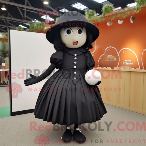 Mascotte Redbrokoly De Boule De Pétanque Noire Costume De Personnage Habillé Avec Une Jupe Plissée Et Des Chapeaux