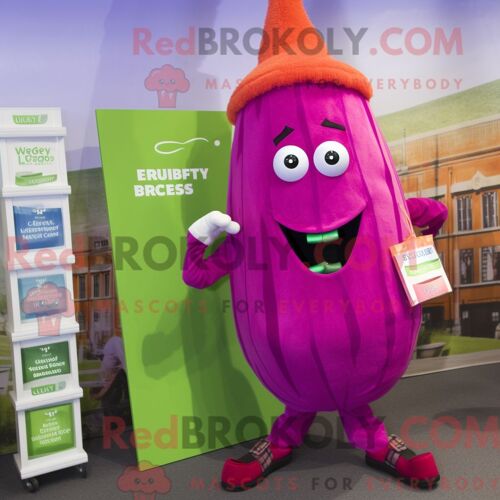 Costume De Mascotte Redbrokoly De Céleri Magenta Habillé D Un T-Shirt Henley Et De Colliers
