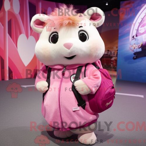 Costume De Mascotte Redbrokoly De Hamster Rose Habillé D Une Jupe Circulaire Et De Sacs À Dos