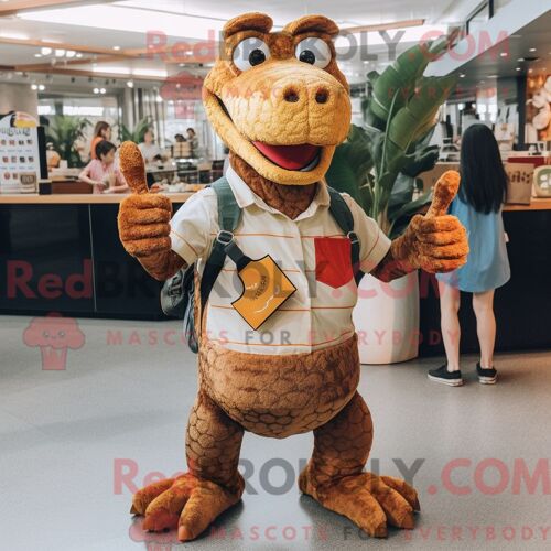 Costume De Mascotte Redbrokoly De Chien Bleu Marine Habillé D Un Polo Et De Sacs À Main