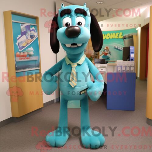 Costume De Mascotte Redbrokoly De Chien Bleu Sarcelle Habillé D Un Pantalon Capri Et De Cravates