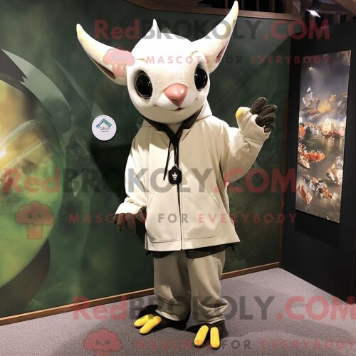 Costume De Mascotte Redbrokoly De Chauve-Souris Aux Fruits Crème Habillé D Un Sweat À Capuche Et De Boucles D Oreilles