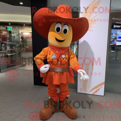 Costume Mascotte Redbrokoly De Cowboy Orange Habillé D Une Robe Midi Et De Bracelets