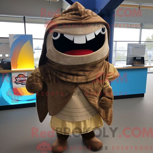 Costume De Mascotte Redbrokoly De Tacos De Poisson Marron Habillé D Un Sweat À Capuche Et De Bérets