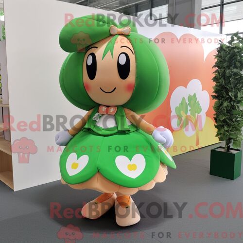 Personnage De Costume De Mascotte Redbrokoly De Trèfle À Quatre Feuilles De Pêche Habillé Avec Une Jupe Et Des Cravates