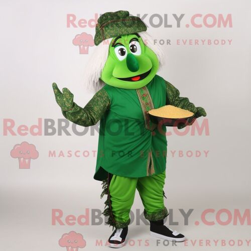 Costume De Mascotte Redbrokoly Biryani Vert Forêt Personnage Habillé Avec Un Pantalon Et Des Pinces À Chaussures