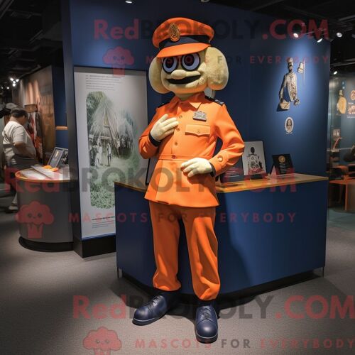 Costume De Mascotte Redbrokoly De Soldat De La Marine Orange Personnage Habillé D Un Pantalon Chino Et De Montres