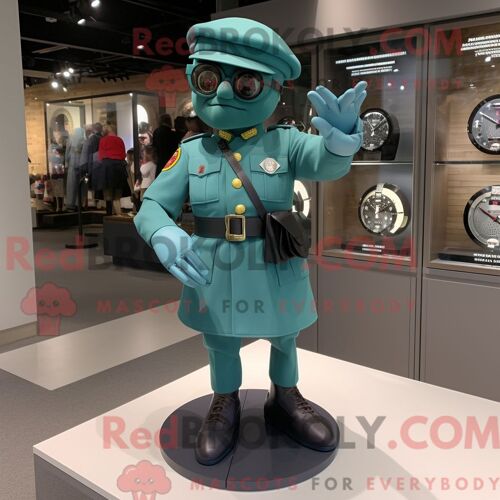 Costume De Mascotte Redbrokoly De Soldat Bleu Sarcelle Habillé D Une Mini-Jupe Et De Montres-Bracelets