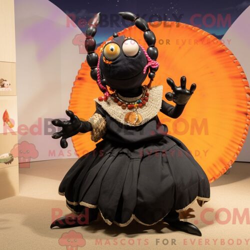 Costume De Mascotte Redbrokoly De Crabe Ermite Noir Habillé D Une Jupe Circulaire Et De Colliers