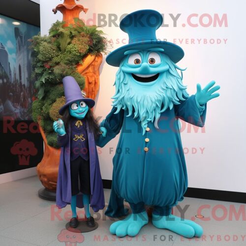 Costume De Mascotte Redbrokoly De Champagne Bleu Habillé D Une Robe Taille Empire Et De Châles